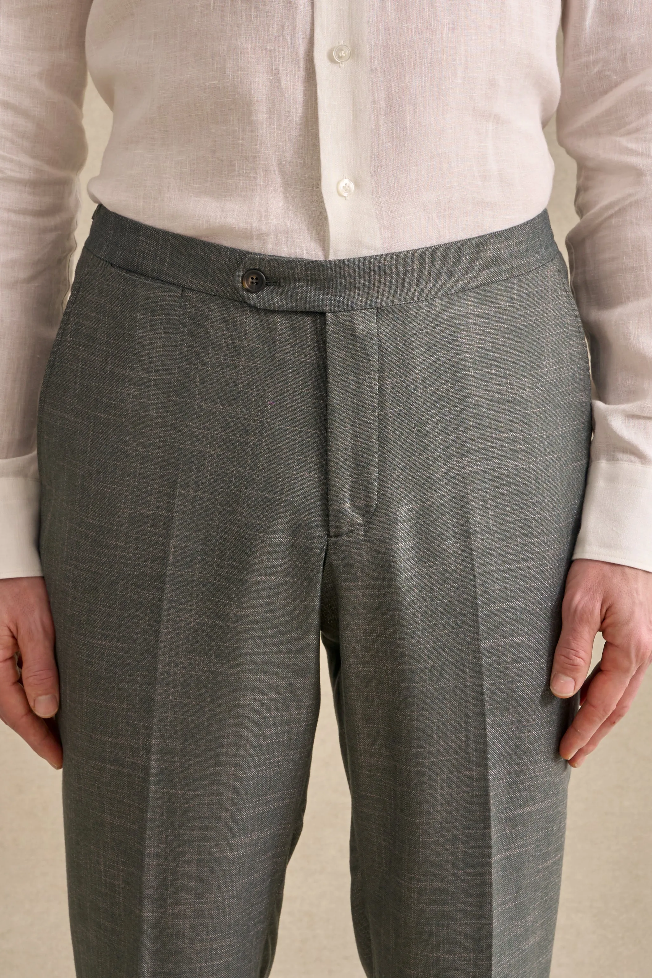Green Flat Front Bamboo Trousers sold by New & Lingwood product image thumbnail 5