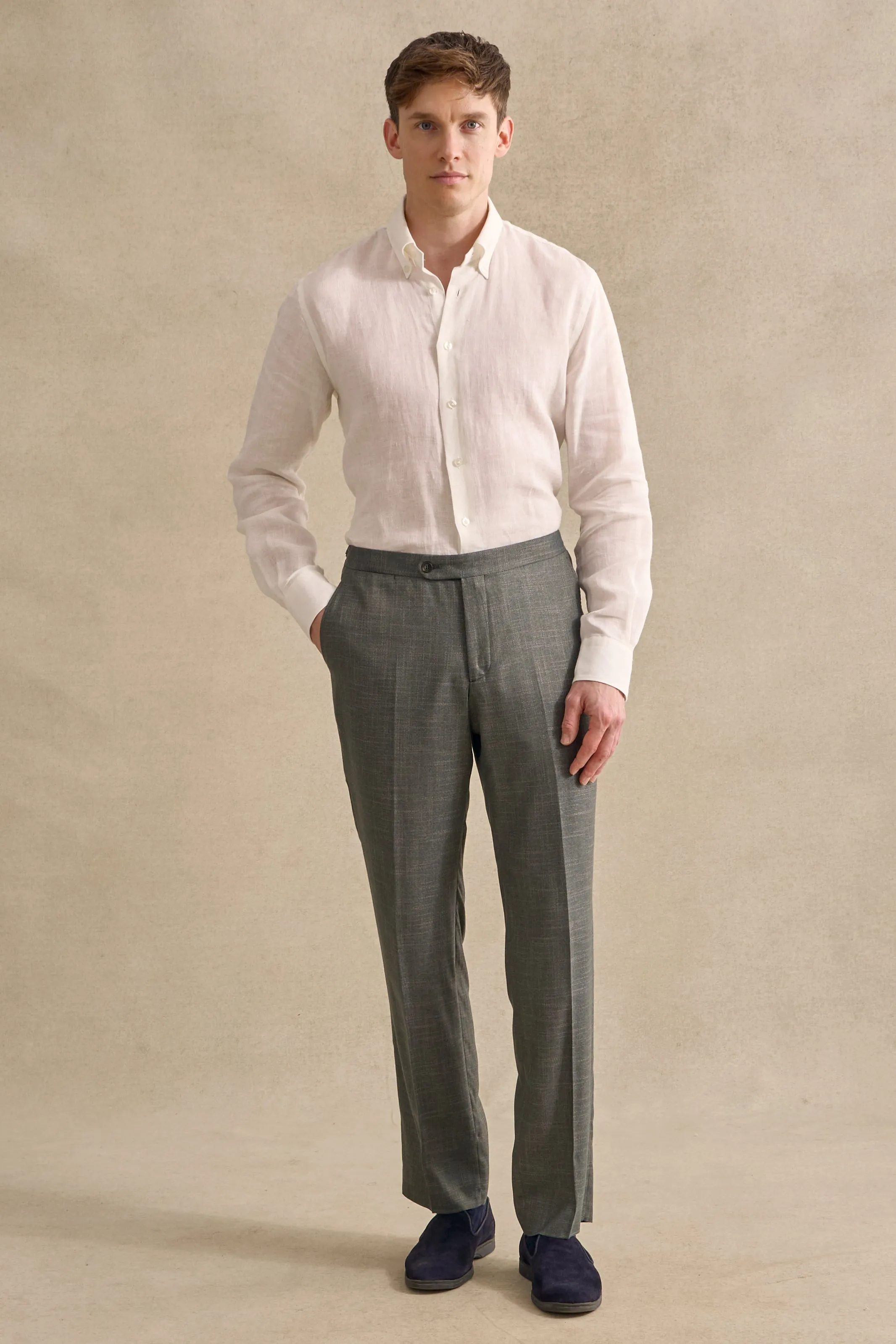 Green Flat Front Bamboo Trousers sold by New & Lingwood product image thumbnail 4