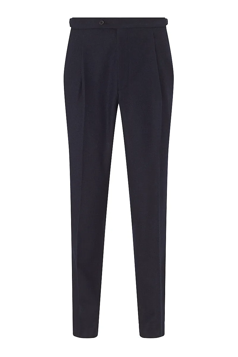 Navy Single Pleat Flannel Trousers sold by New & Lingwood product image thumbnail 3