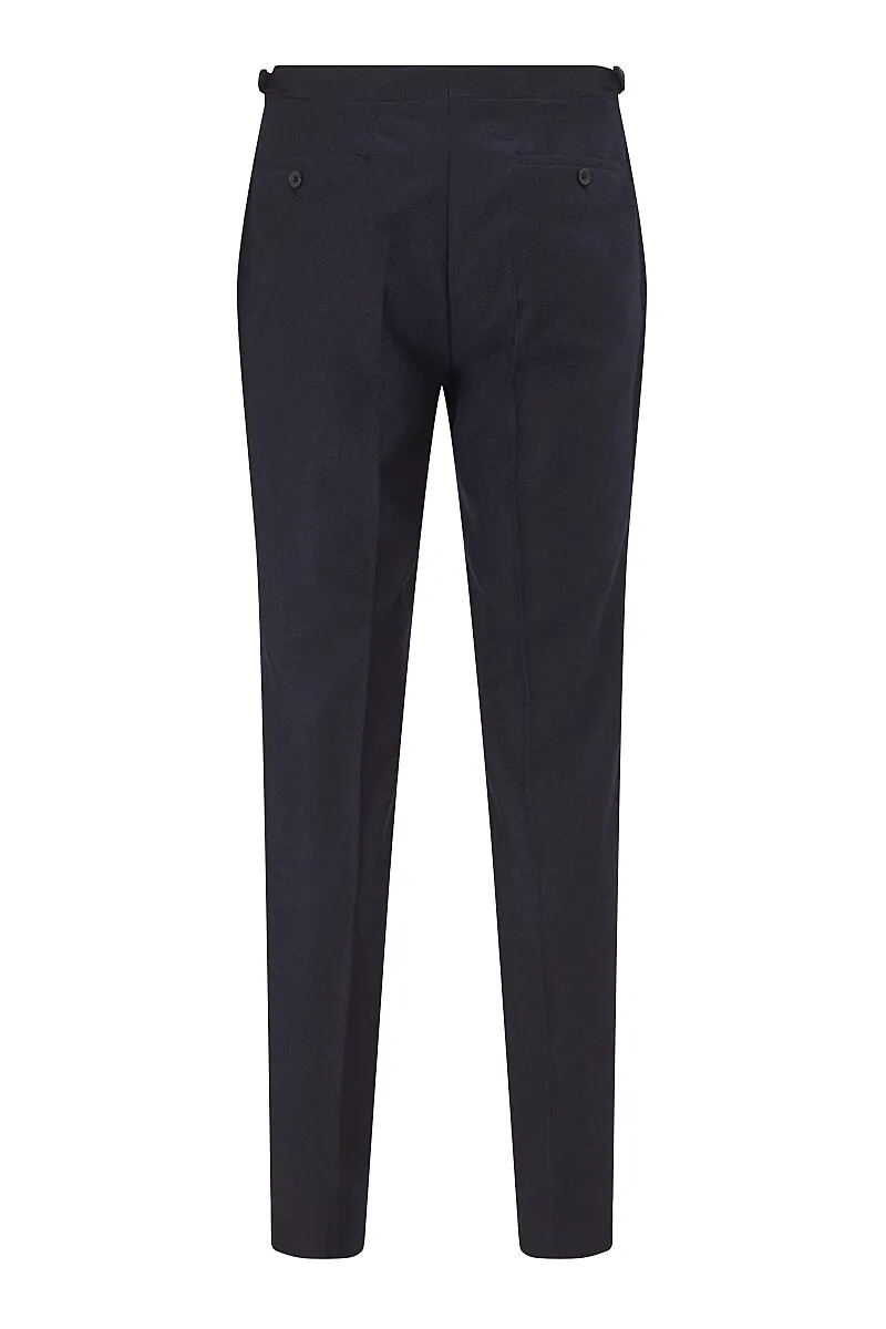 Navy Single Pleat Flannel Trousers sold by New & Lingwood product image thumbnail 4