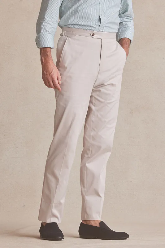 Stone Flat Front Cotton Chinos sold by New & Lingwood