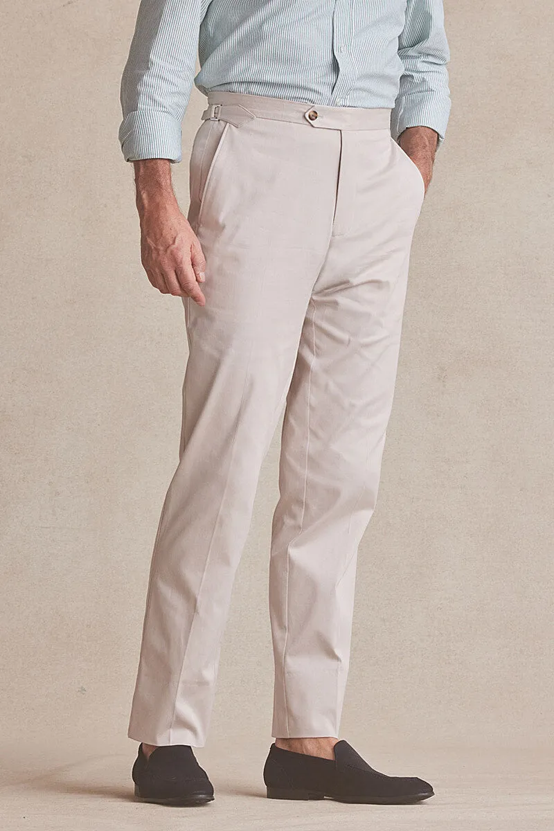 Stone Flat Front Cotton Chinos sold by New & Lingwood