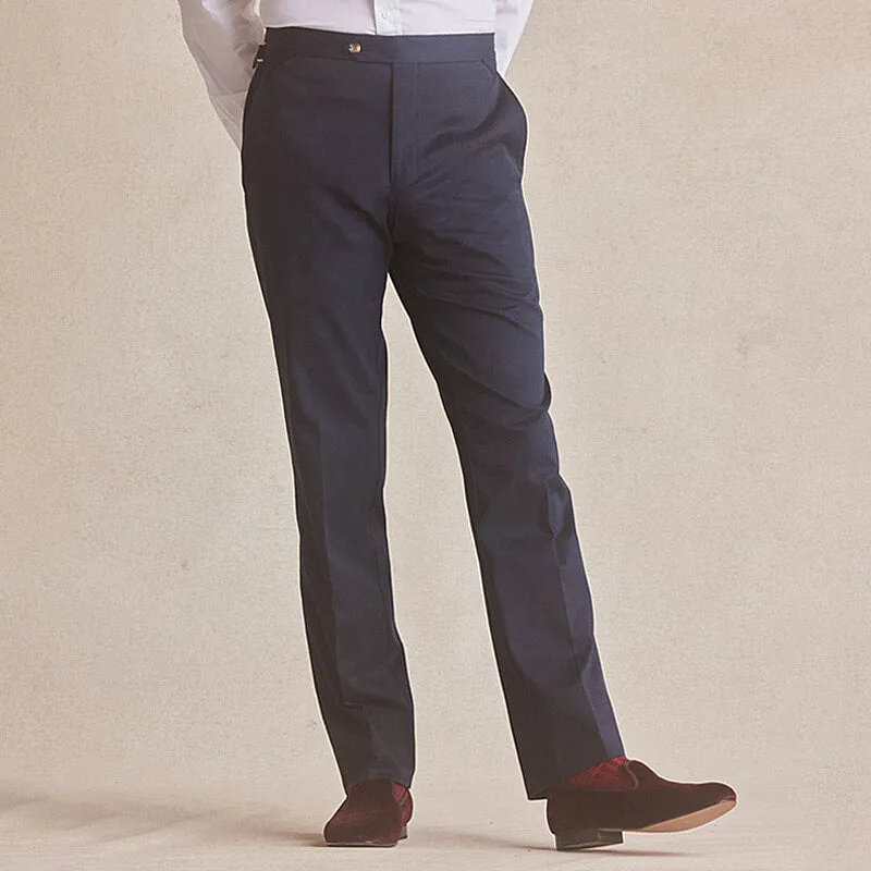 Navy Flat Front Cotton Chinos sold by New & Lingwood