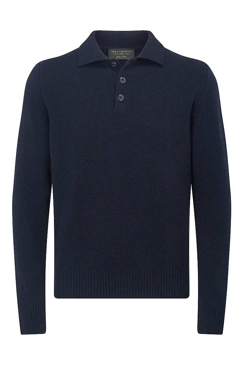 Navy Lambswool Knitted Polo sold by New & Lingwood product image thumbnail 4