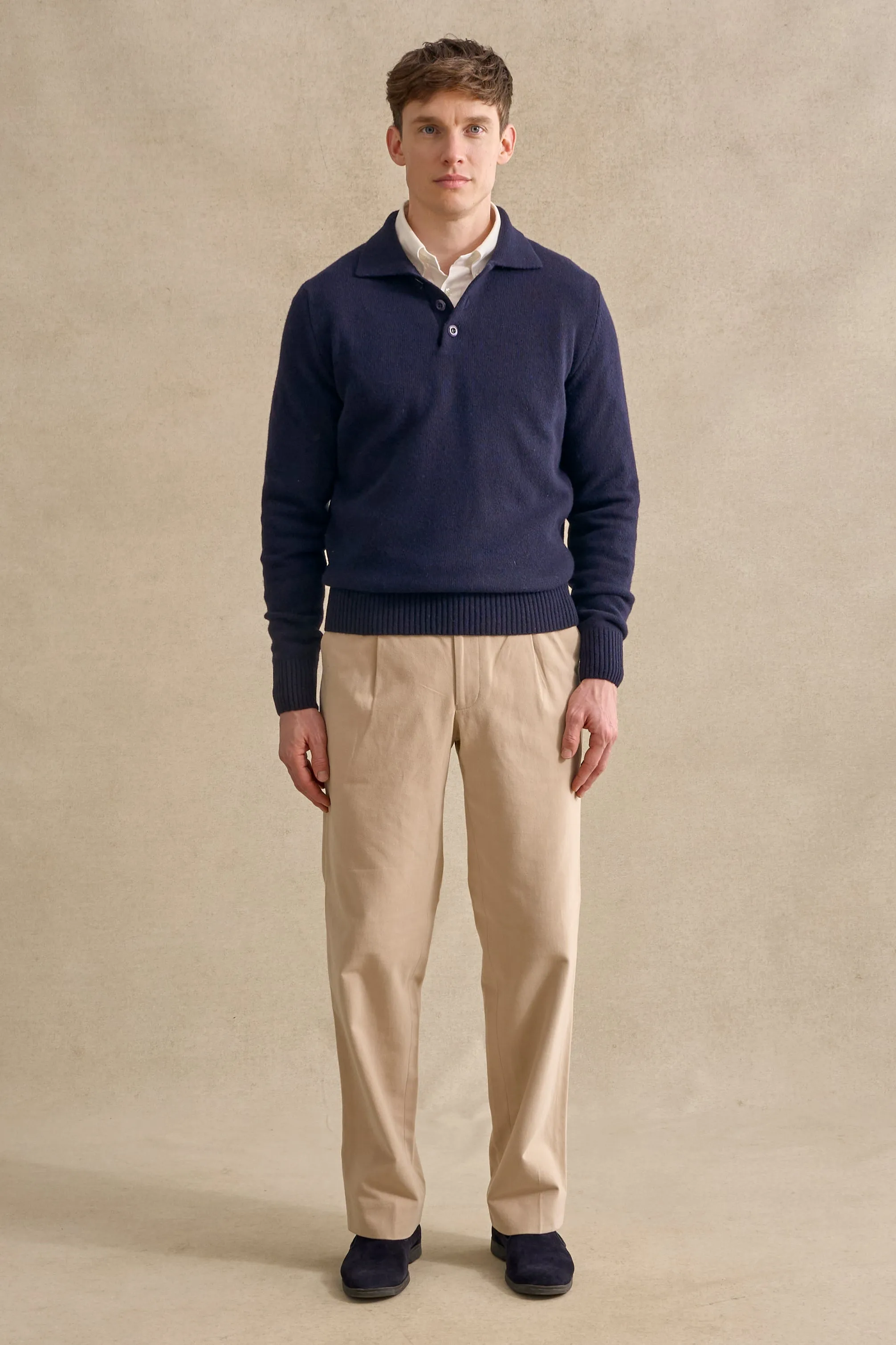 Navy Lambswool Knitted Polo sold by New & Lingwood product image thumbnail 2