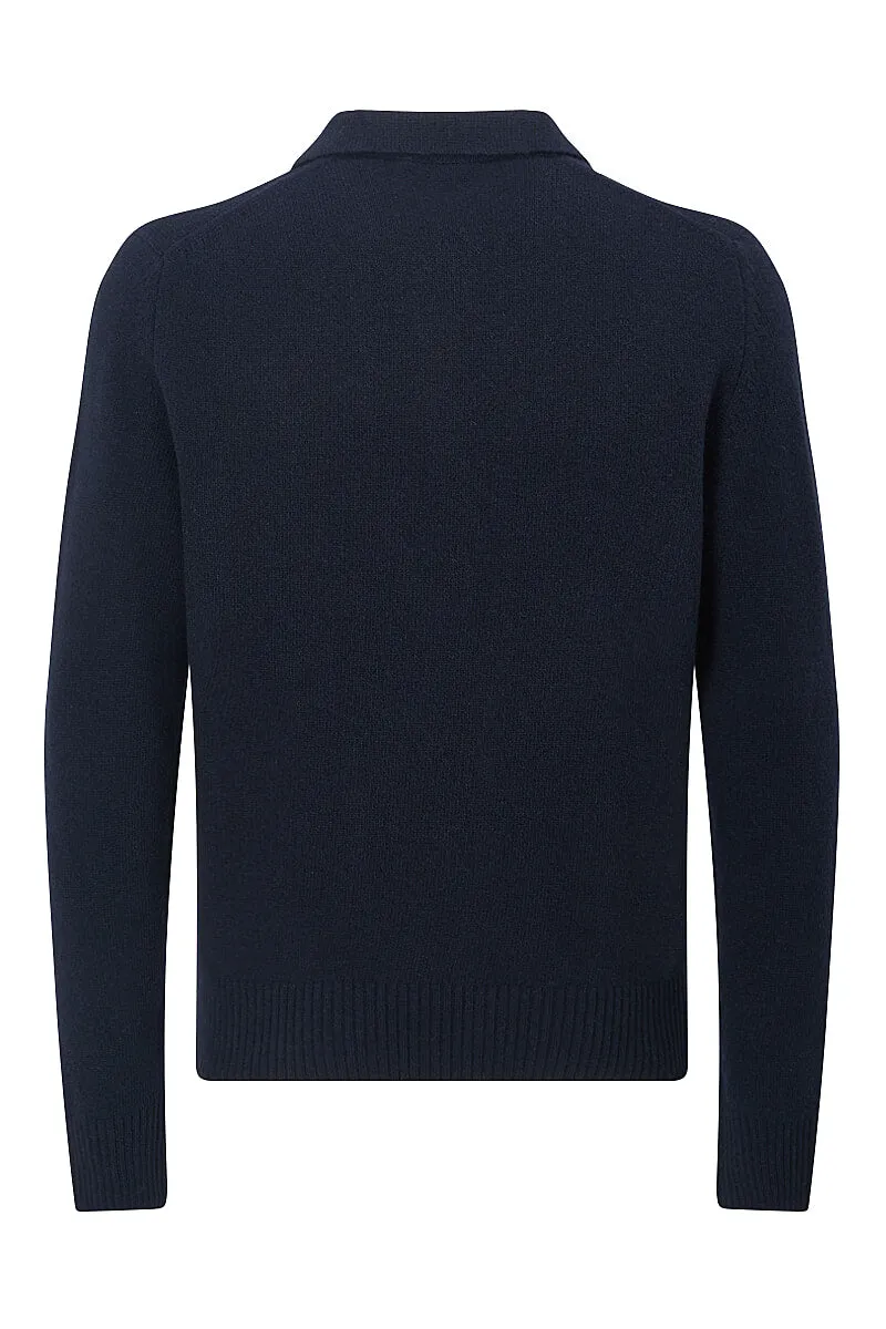 Navy Lambswool Knitted Polo sold by New & Lingwood product image thumbnail 5
