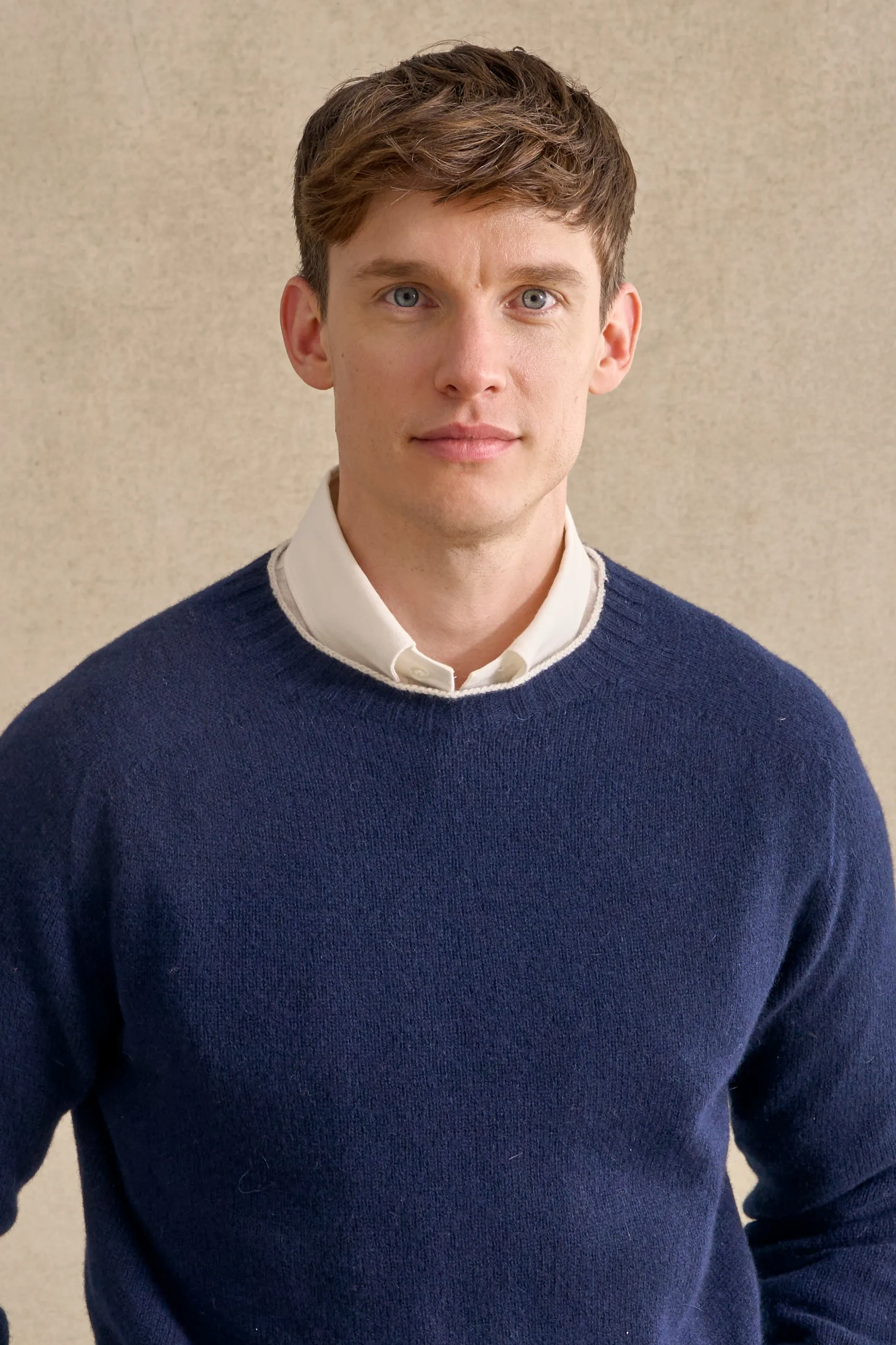 Navy Lambswool Crew Neck Jumper sold by New & Lingwood product image thumbnail 3