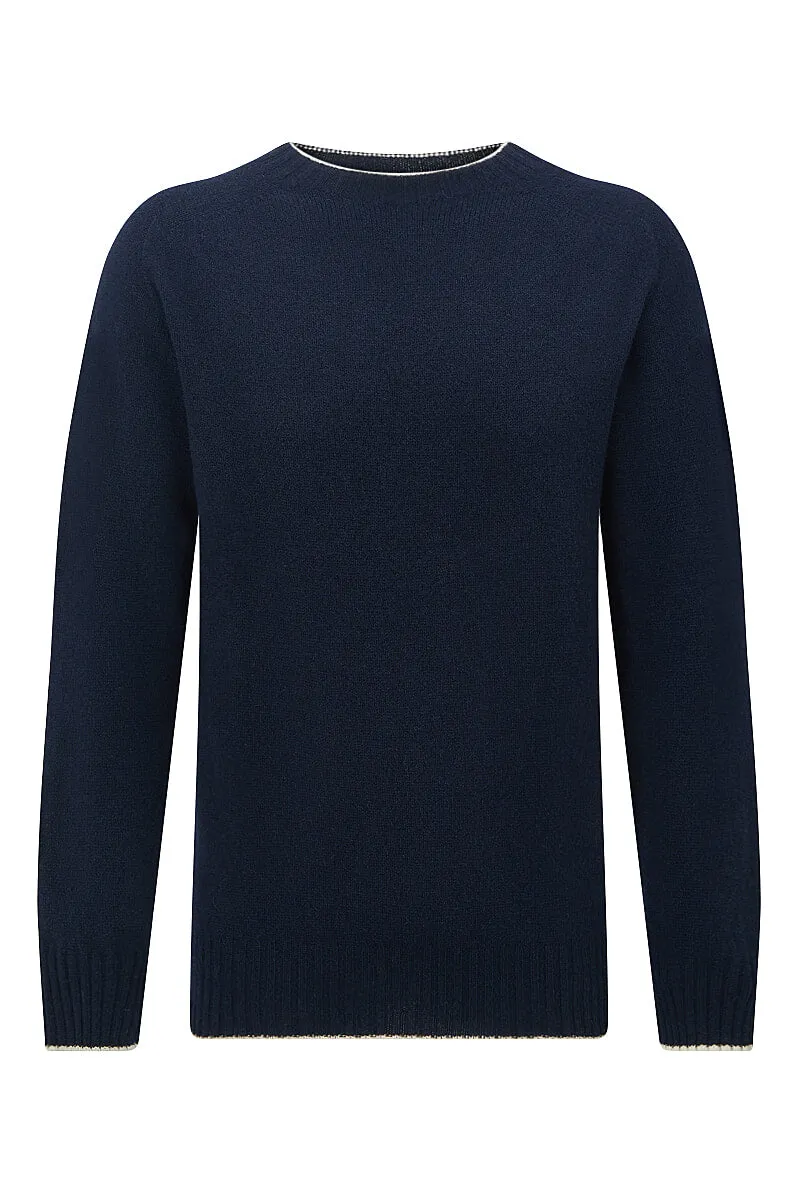 Navy Lambswool Crew Neck Jumper sold by New & Lingwood product image thumbnail 5