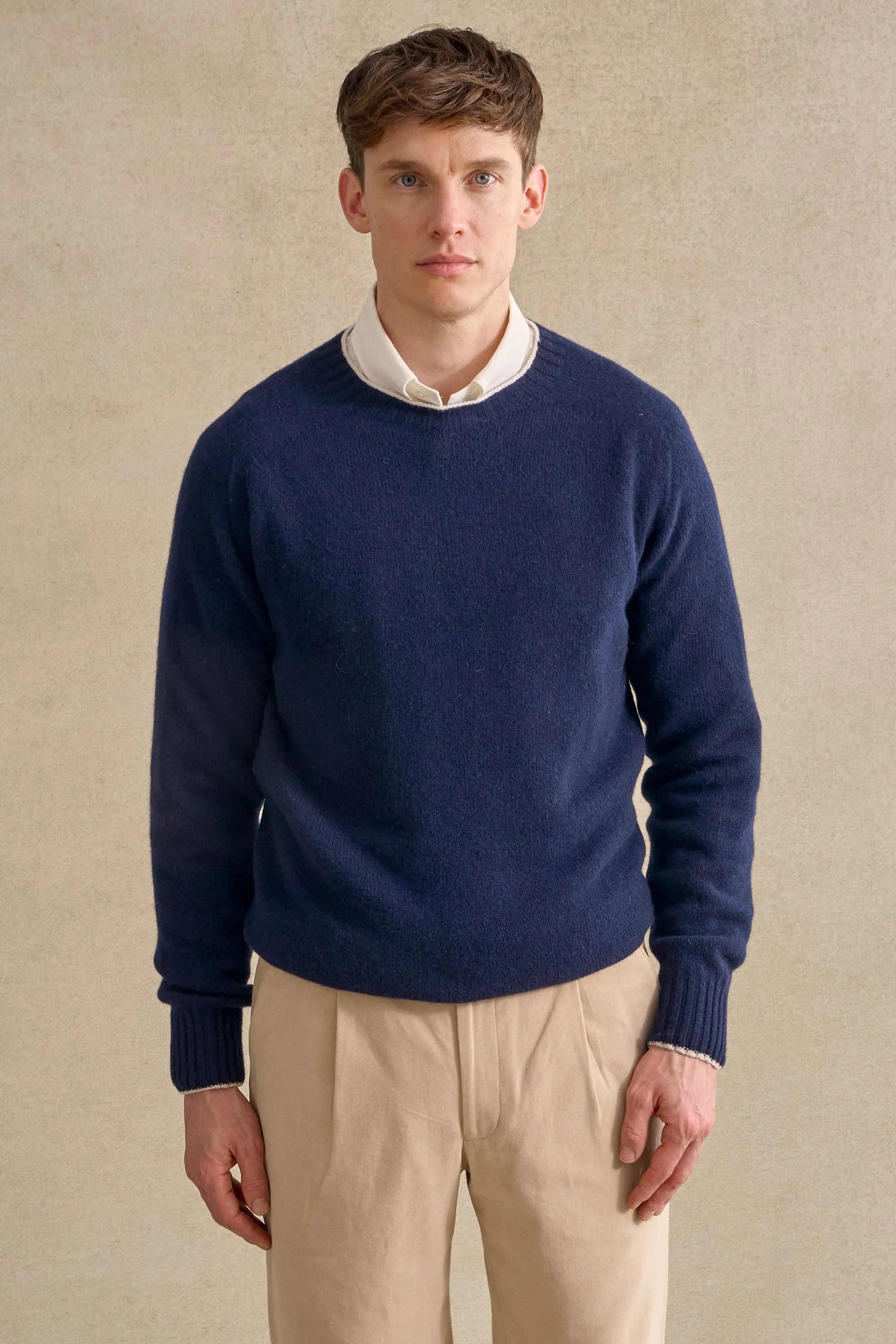 Navy Lambswool Crew Neck Jumper sold by New & Lingwood