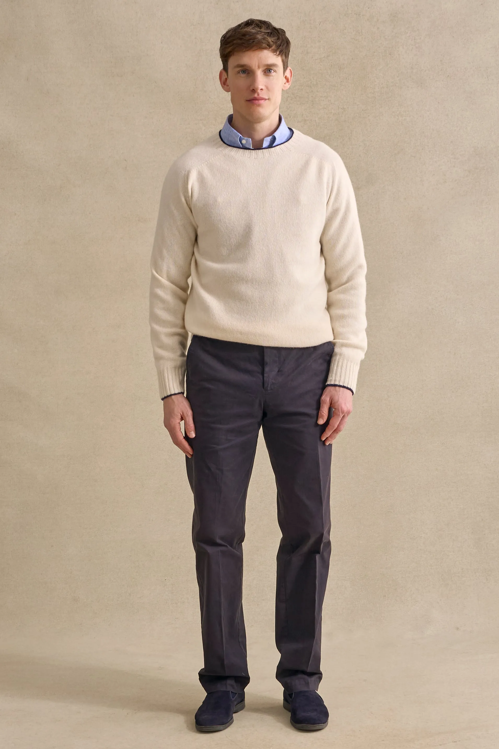 Cream Lambswool Crew Neck Jumper sold by New & Lingwood
