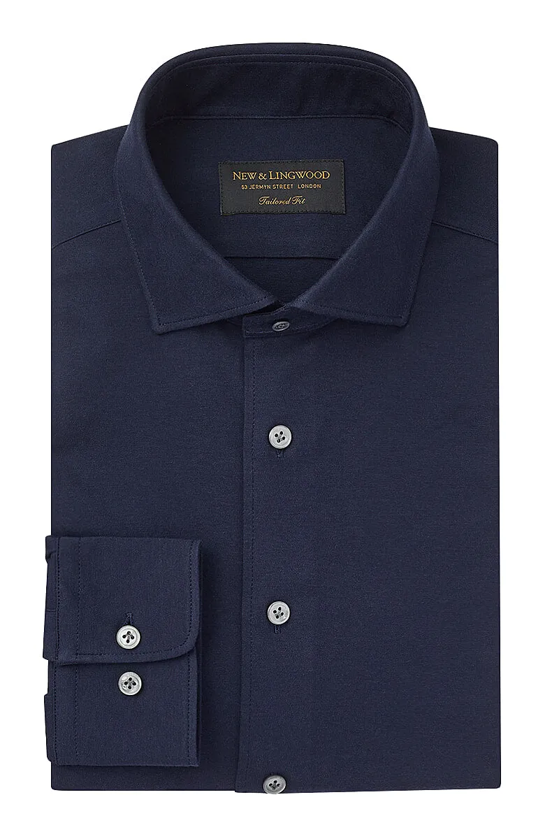 Navy Cutaway Collar Tailored Fit Stretch Shirt sold by New & Lingwood