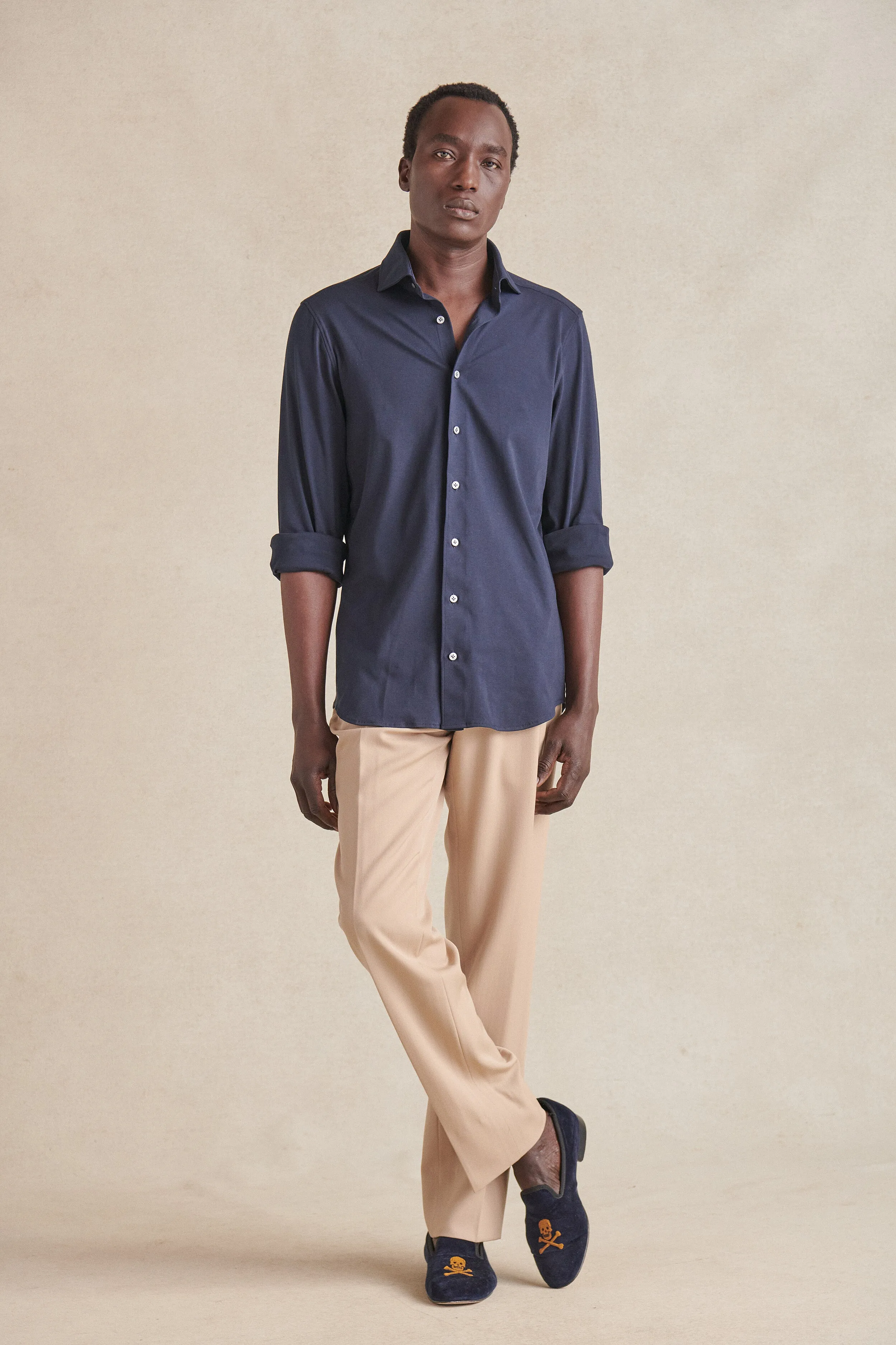 Navy Cutaway Collar Tailored Fit Stretch Shirt sold by New & Lingwood product image thumbnail 5