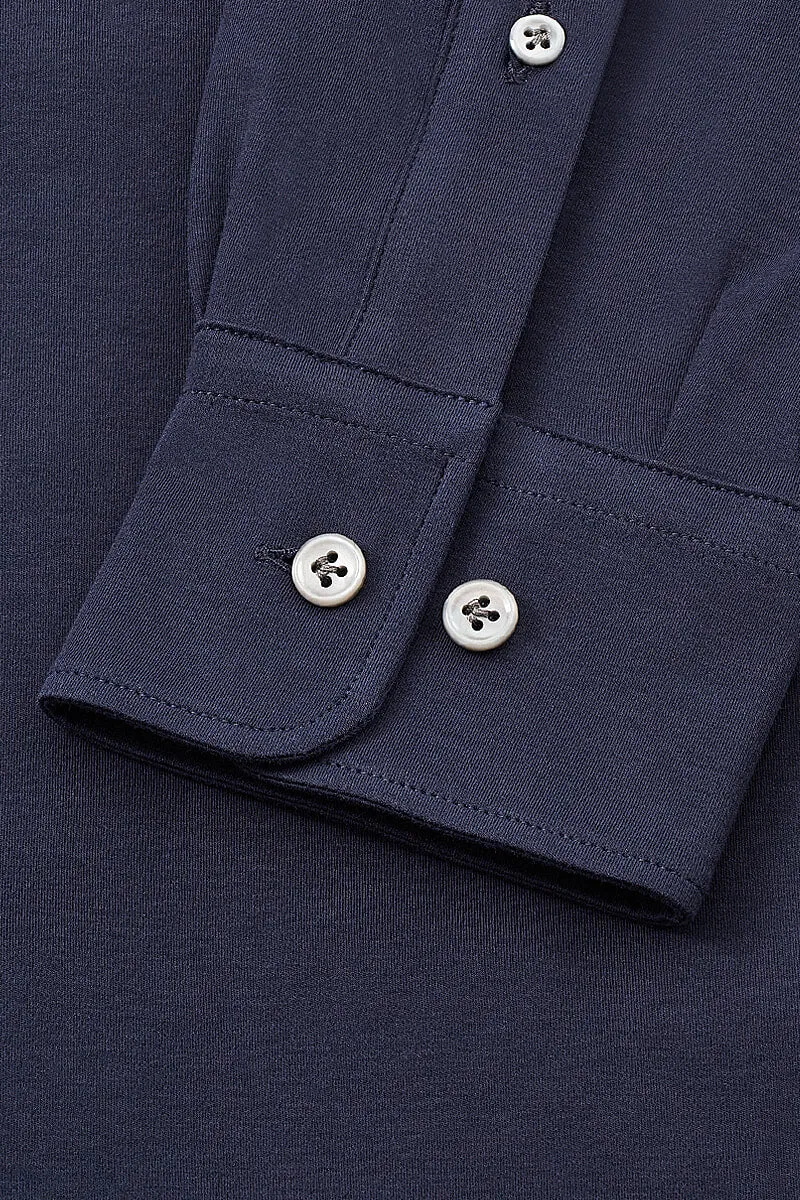 Navy Cutaway Collar Tailored Fit Stretch Shirt sold by New & Lingwood product image thumbnail 3