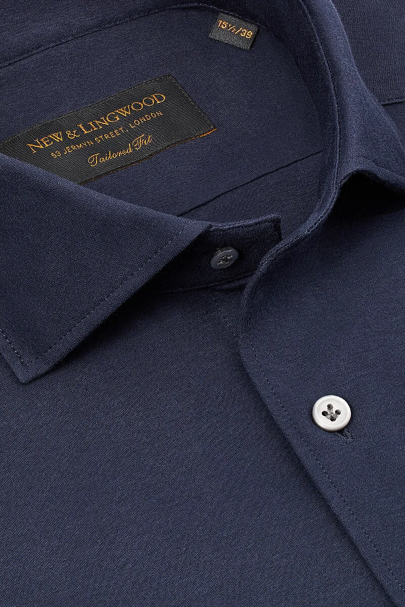 Navy Cutaway Collar Tailored Fit Stretch Shirt sold by New & Lingwood product image thumbnail 2