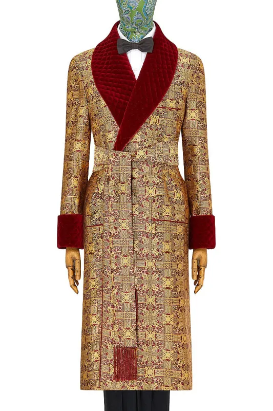 Burgundy Rococo Lined Silk Dressing Gown sold by New & Lingwood