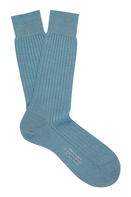 Sky Mid Calf Lightweight Wool Socks sold by New & Lingwood