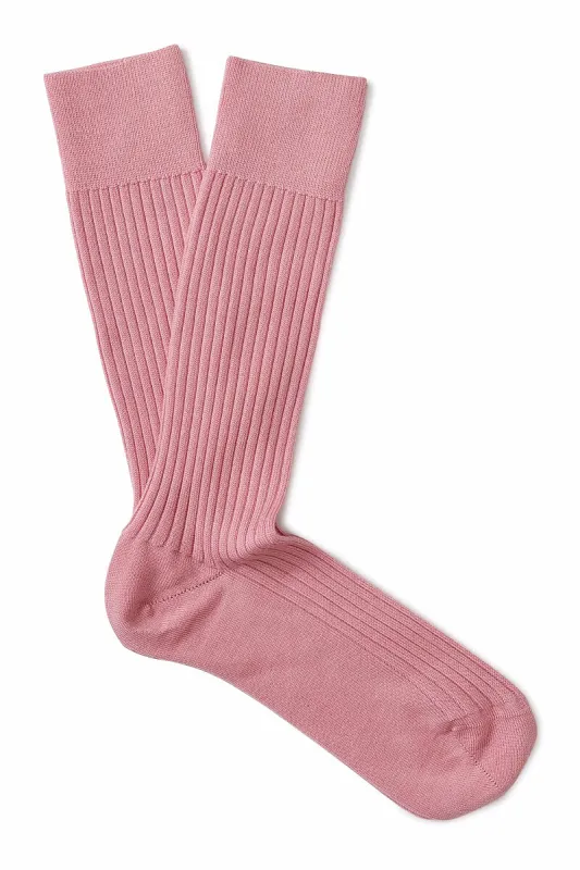 Light Pink Mid Calf Lightweight Wool Socks made by New & Lingwood