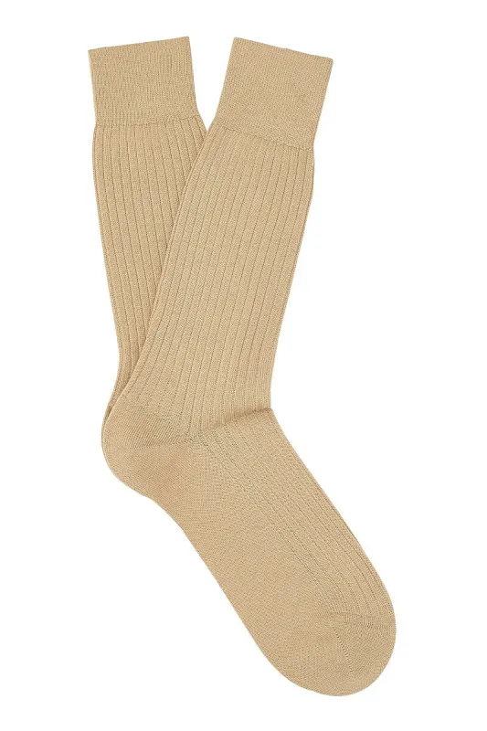 Light Khaki Mid Calf Lightweight Wool Socks sold by New & Lingwood