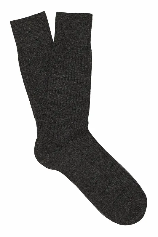 Dark Grey Mid Calf Lightweight Wool Socks sold by New & Lingwood