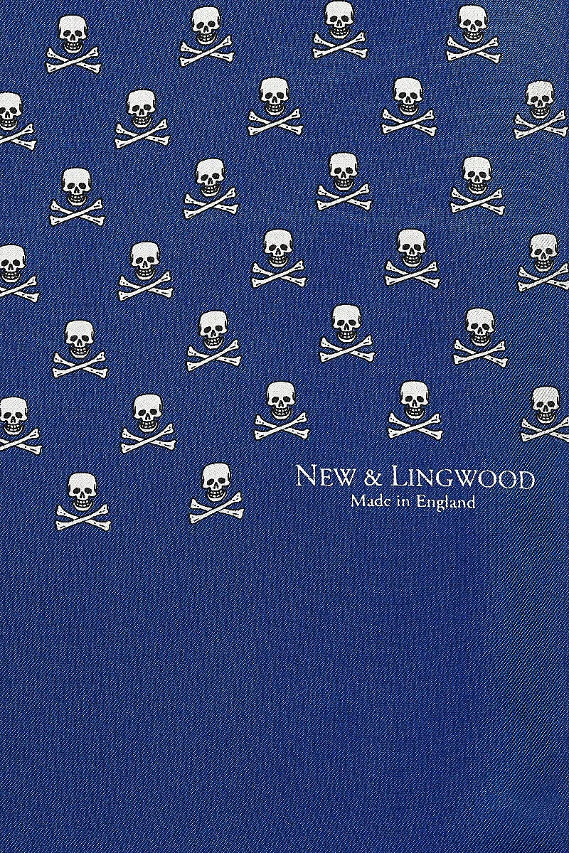 Mid Blue Skull & Crossbones Silk Scarf sold by New & Lingwood product image thumbnail 2