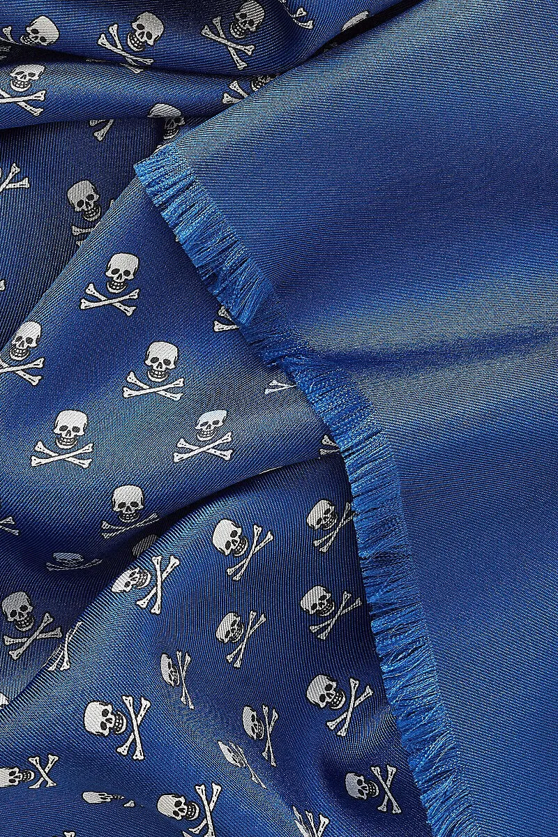 Mid Blue Skull & Crossbones Silk Scarf sold by New & Lingwood product image thumbnail 3