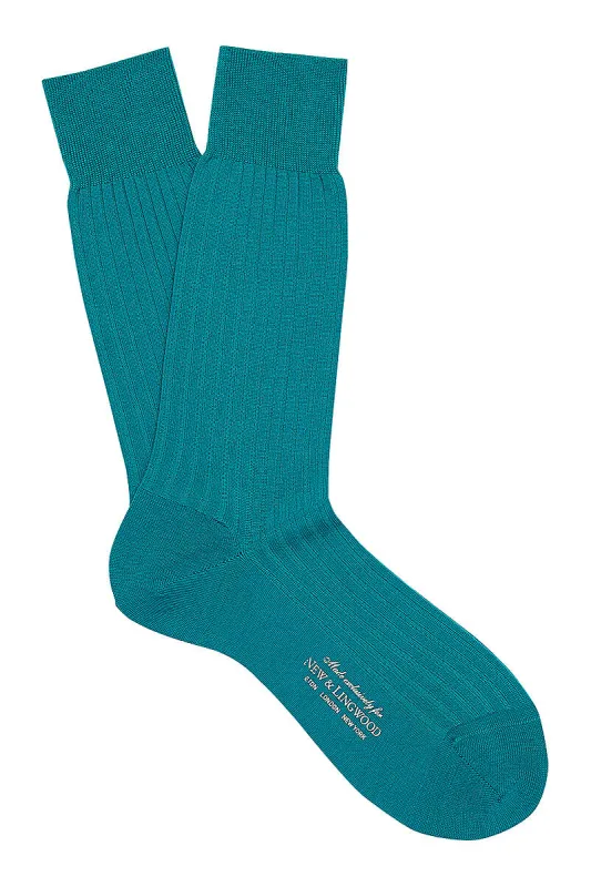 Teal Mid Calf Lightweight Wool Socks sold by New & Lingwood