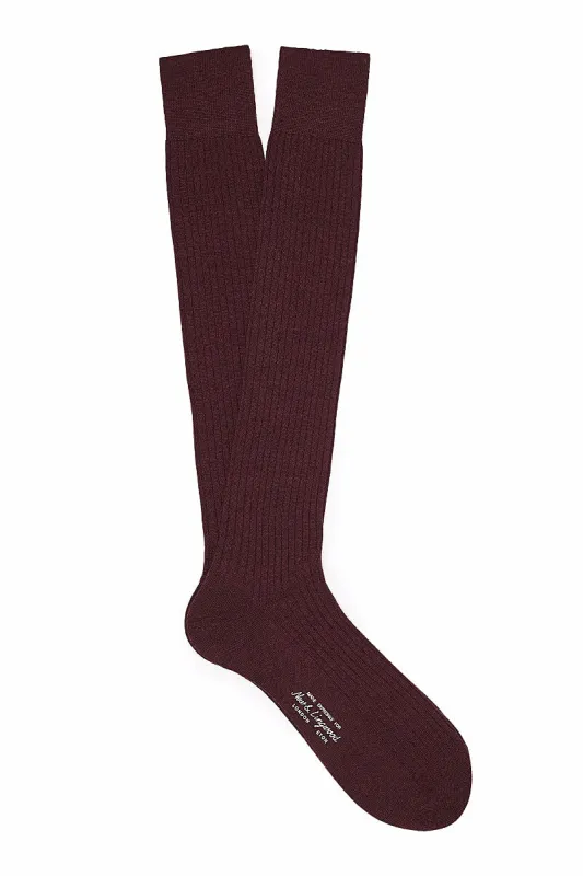 Maroon Long Lightweight Wool Socks sold by New & Lingwood