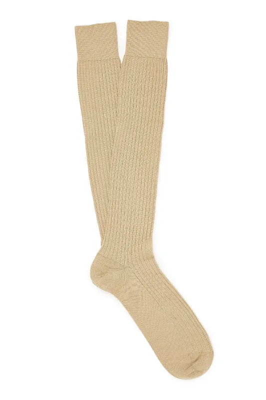 Light Khaki Long Lightweight Wool Socks sold by New & Lingwood