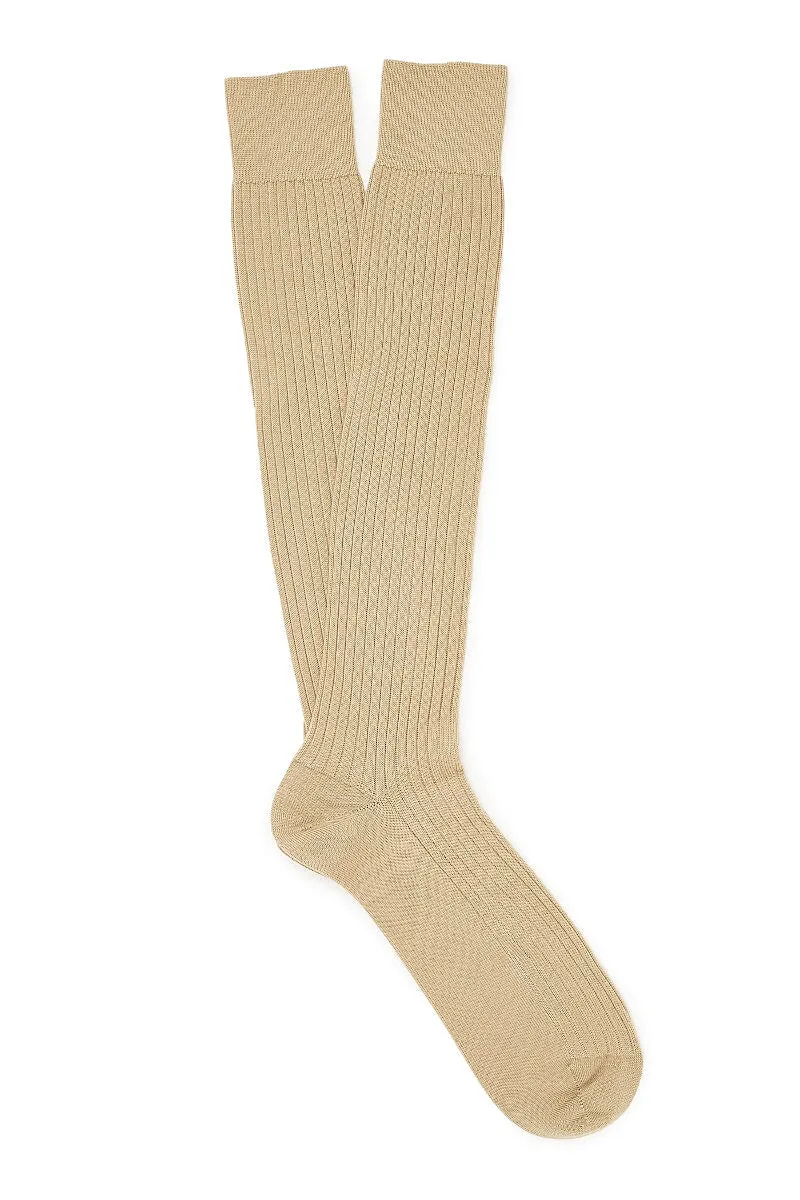 Light Khaki Long Lightweight Wool Socks sold by New & Lingwood