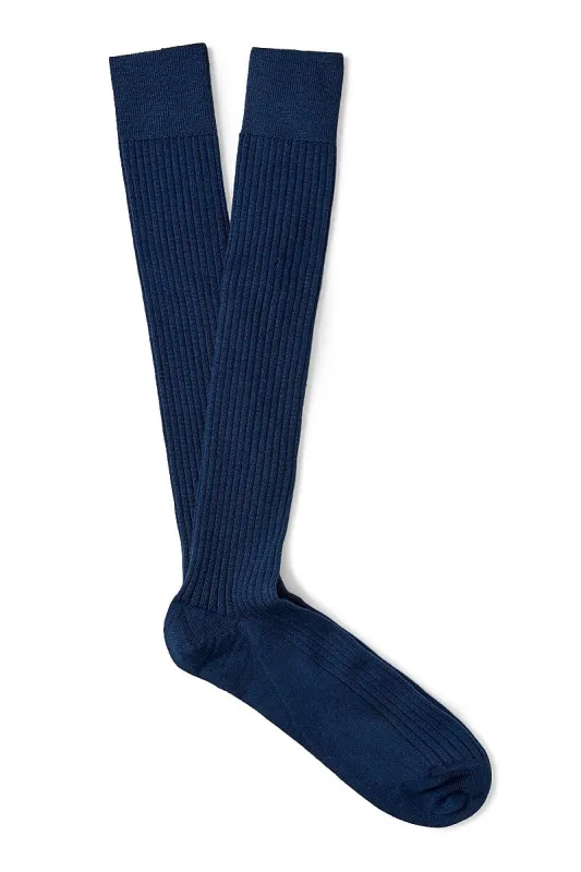 Dark Blue Long Lightweight Wool Socks sold by New & Lingwood