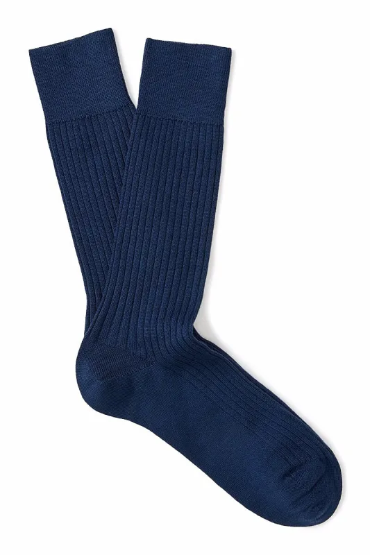 Dark Blue Mid Calf Lightweight Wool Socks sold by New & Lingwood