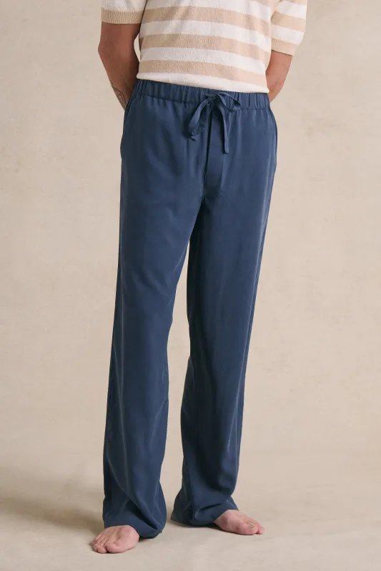 Navy Sandwash Silk Lounge Trousers sold by New & Lingwood