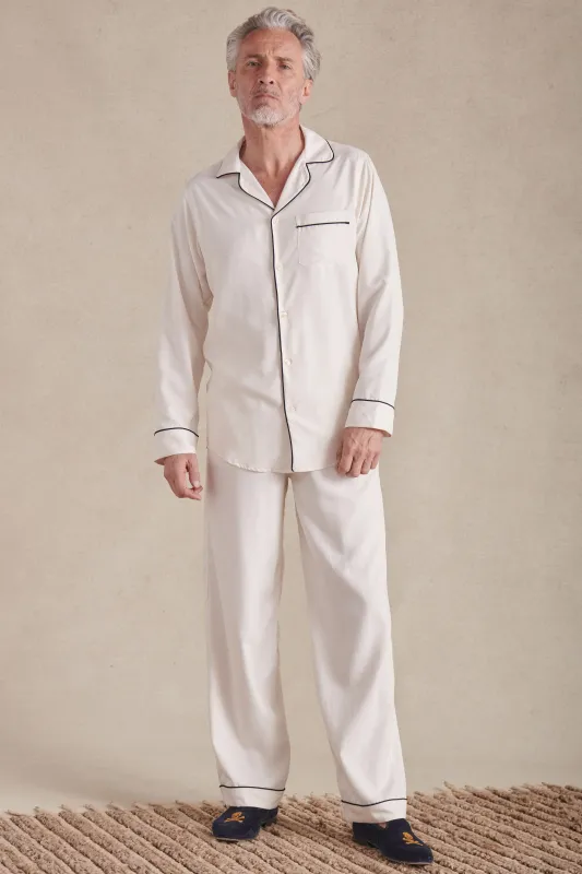 Ivory Sandwash Silk Pyjama Set sold by New & Lingwood