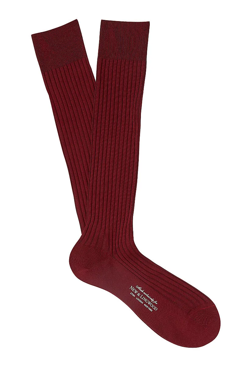 Wine Long Cotton Socks sold by New & Lingwood