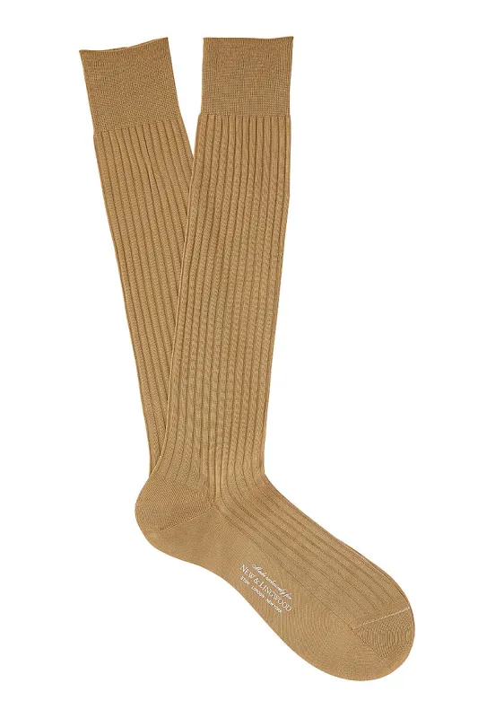 Light Khaki Long Cotton Socks sold by New & Lingwood