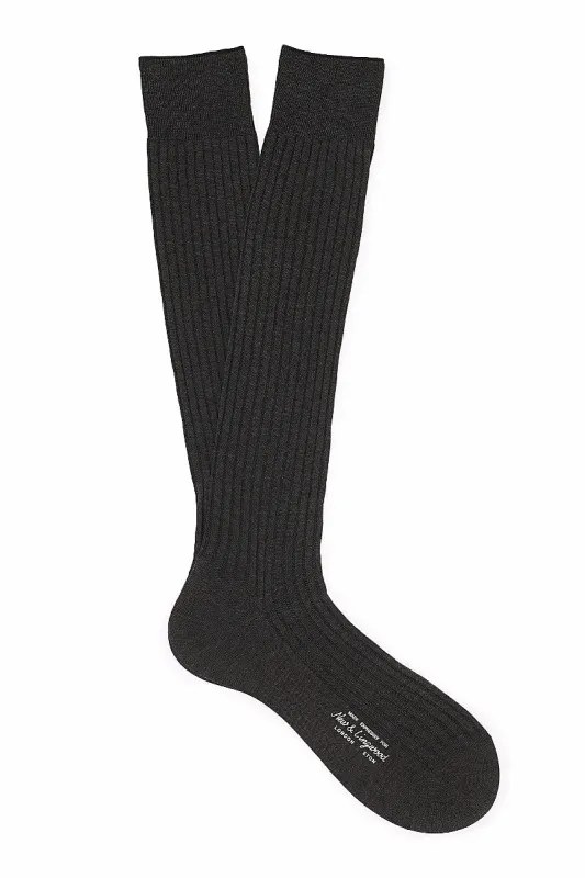 Dark Grey Long Cotton Socks sold by New & Lingwood