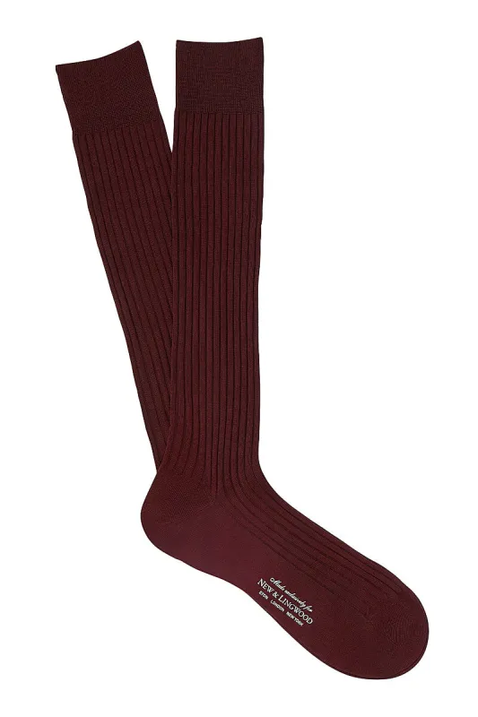 Burgundy Long Cotton Socks made by New & Lingwood