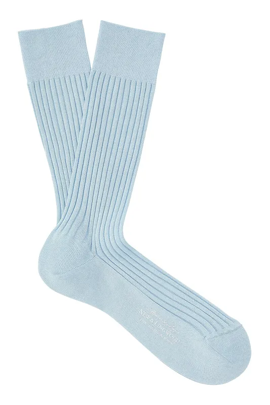 Sky Mid Calf Cotton Socks sold by New & Lingwood