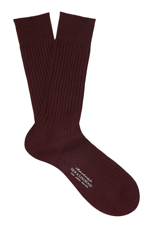 Burgundy Mid Calf Cotton Socks made by New & Lingwood