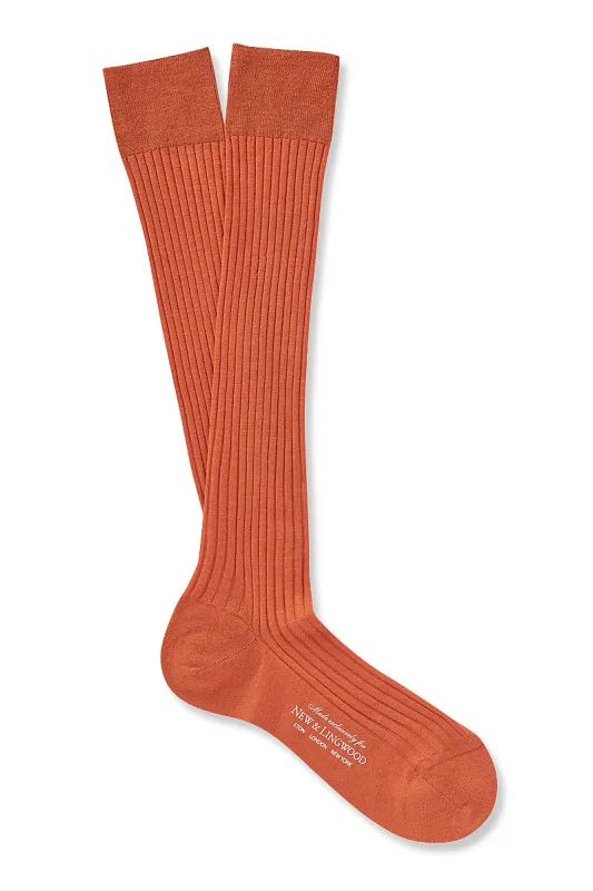 Burnt Orange Long Lightweight Wool Socks sold by New & Lingwood