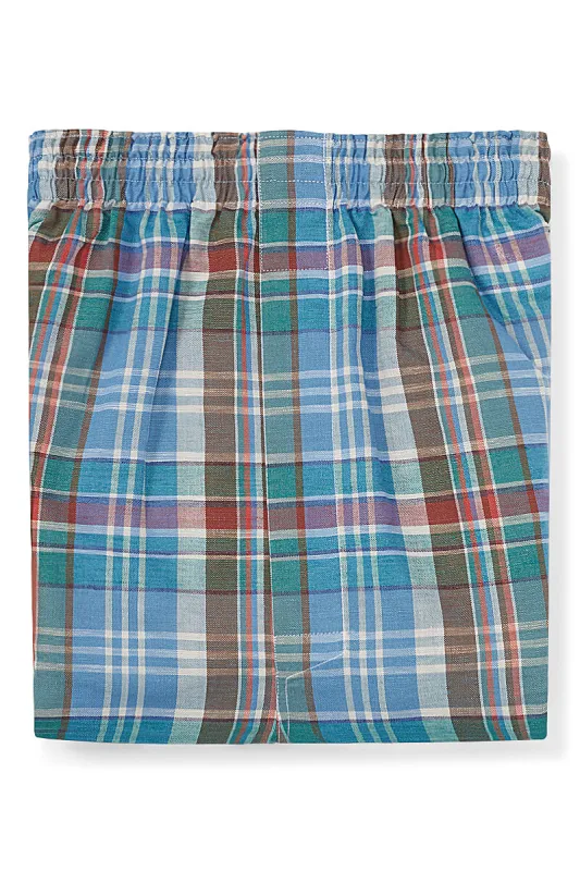 Turquoise Plaid Check Cotton Boxer Shorts sold by New & Lingwood