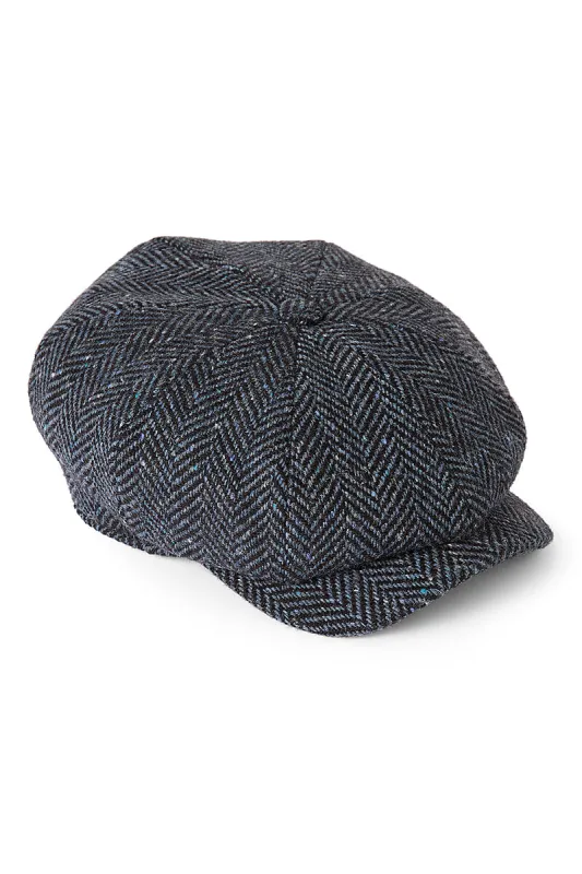 Blue Herringbone Newsboy Cap made by New & Lingwood