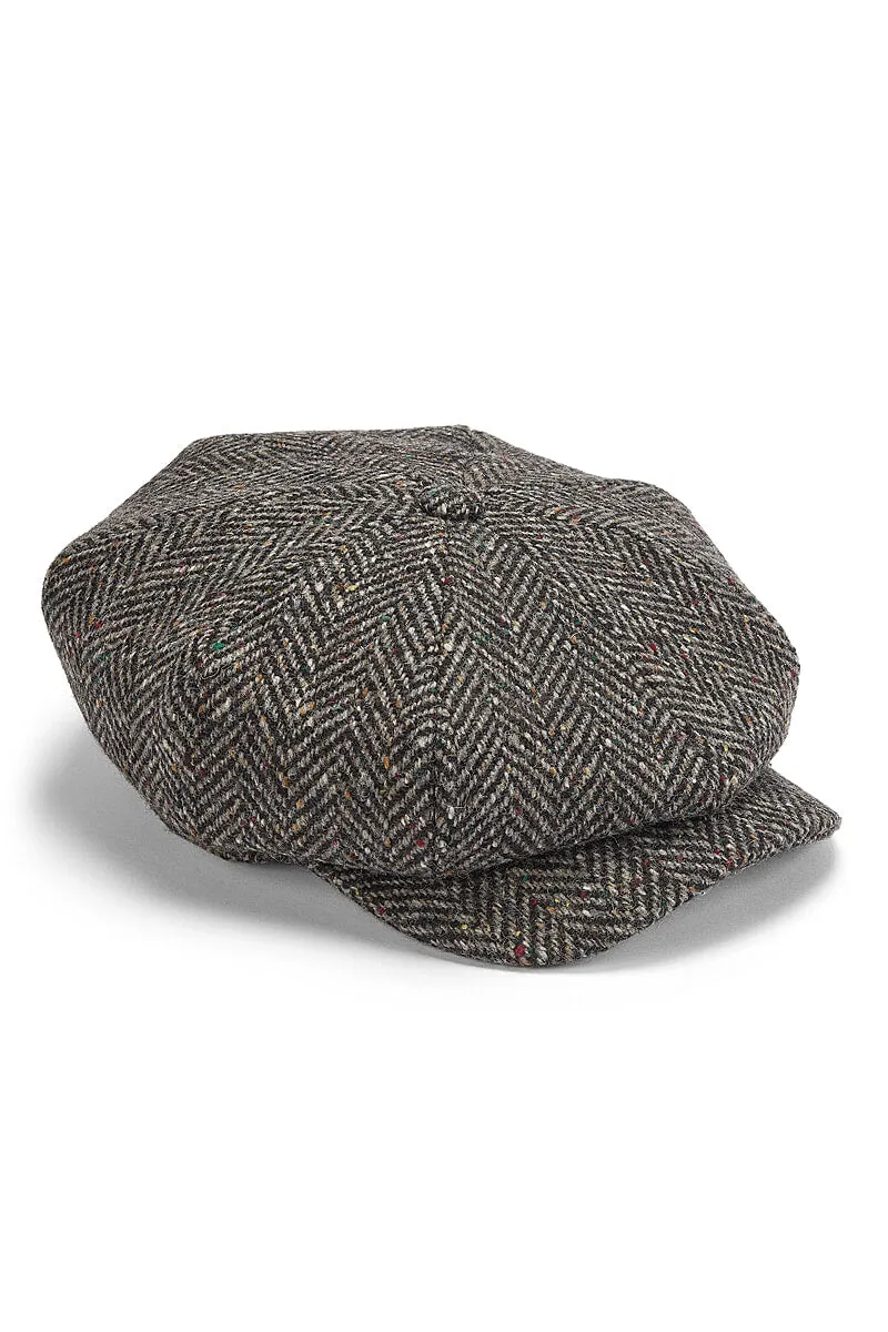 Dark Grey Herringbone Newsboy Cap sold by New & Lingwood