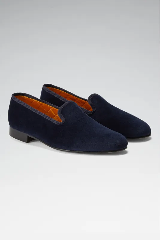 Navy Velvet Dress Slippers sold by New & Lingwood
