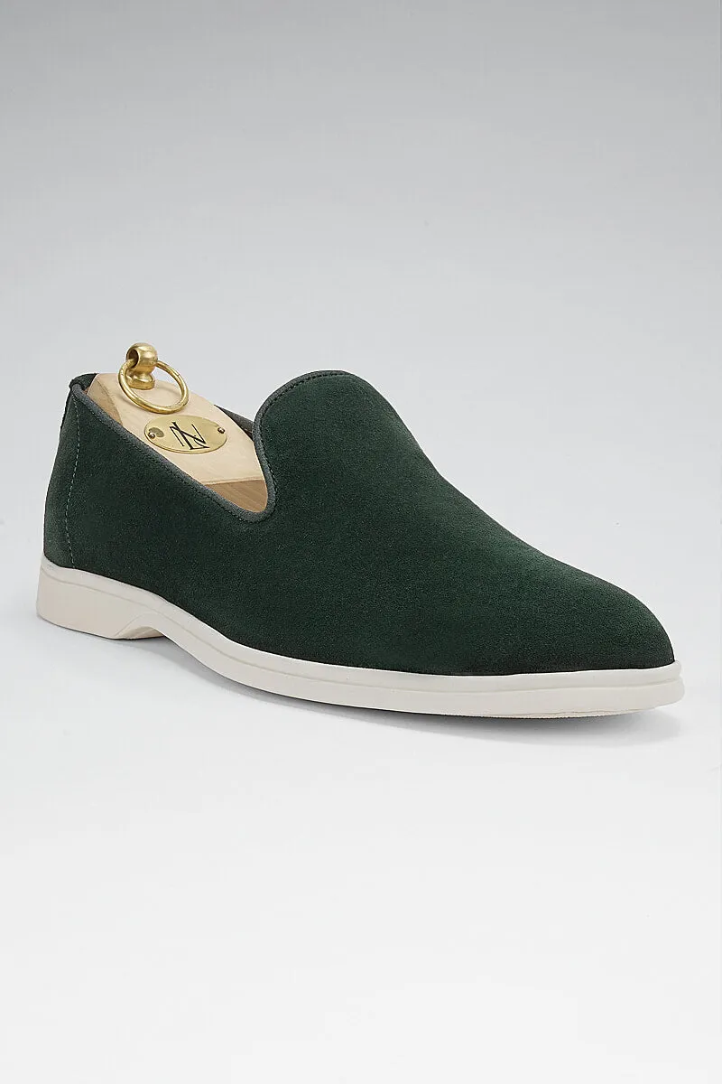 Moss Green Suede All Day Slipper sold by New & Lingwood