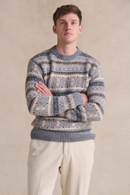 Blue & Grey Fair Isle Crew Neck Jumper sold by New & Lingwood