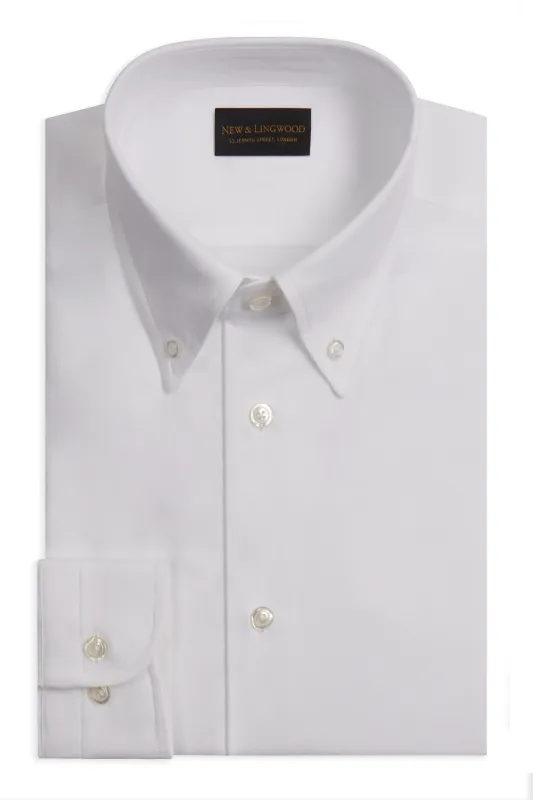 White Button Down Collar Tailored Fit Oxford Shirt made by New & Lingwood