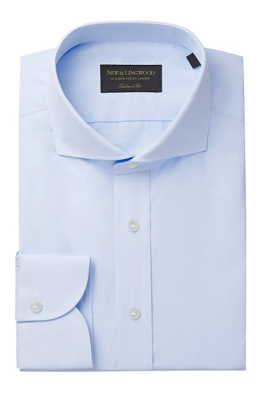Pale Blue Cutaway Collar Tailored Fit Single Cuff Poplin Shirt sold by New & Lingwood