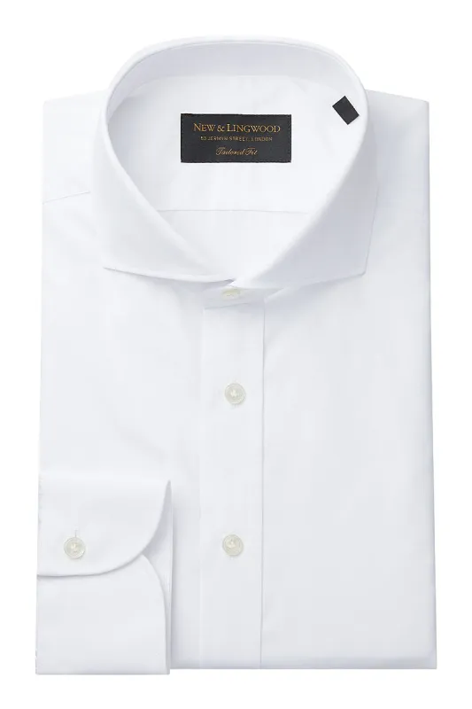 White Cutaway Collar Tailored Fit Single Cuff Poplin Shirt sold by New & Lingwood