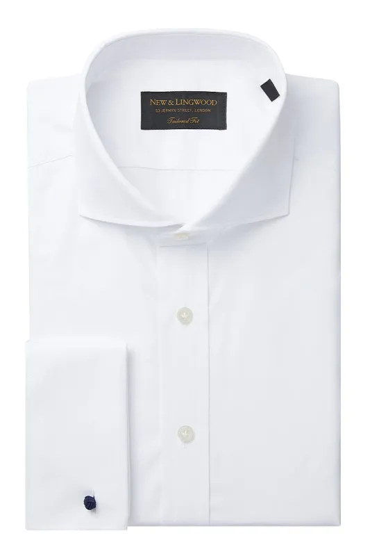 White Cutaway Collar Tailored Fit Double Cuff Poplin Shirt sold by New & Lingwood